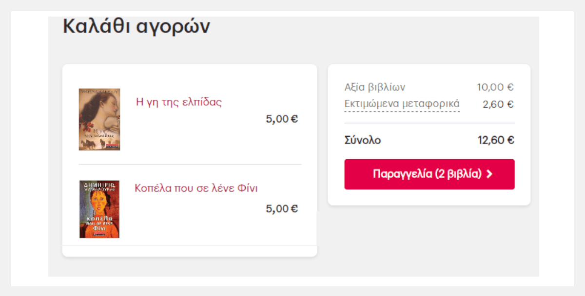 Η συνολική τιμή της παραγγελίας φαίνεται ήδη στο καλάθι σου